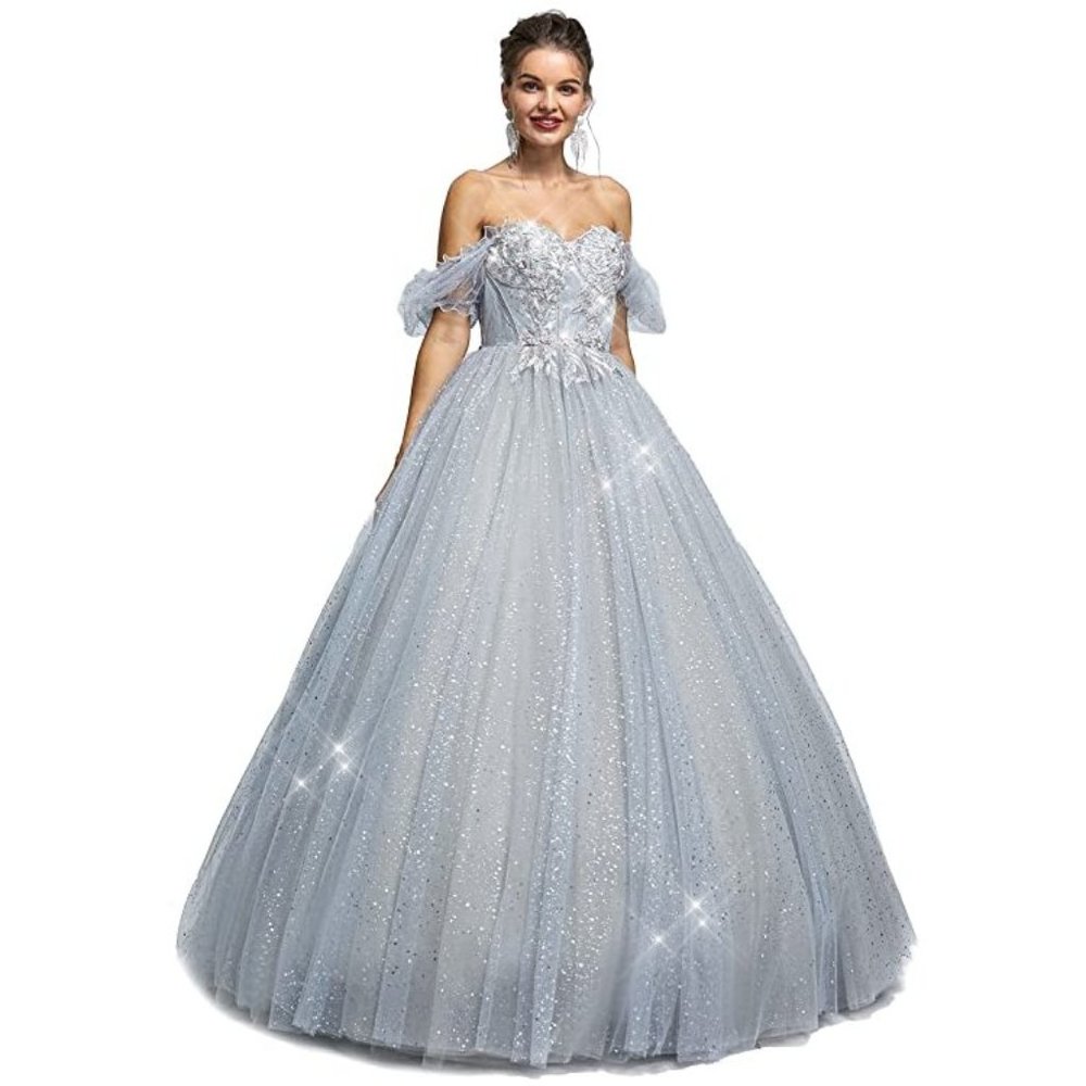 NEW Beautiful Bling Rhinestone Silver Cinderella Prom Dress Quincenera G… - Picture 3 of 8